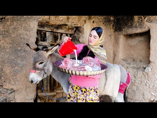 Village Lifestyle Iran: Amazing Cooking & Donkey Riding By A Girl
