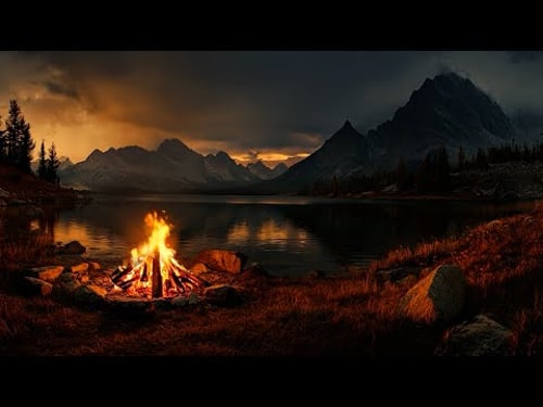 Mountain Lake Campfire 🔥 Relaxing Fire Sounds for Deep Calm