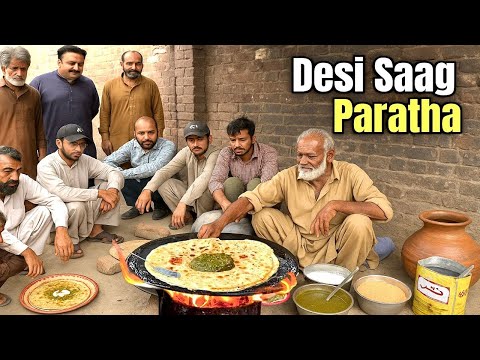 PUNJAB STREET FOOD 😍 SAAG ALOO PARATHA | DESI BREAKFAST - Pakistani street food