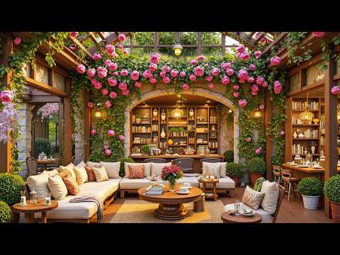 Relaxing Spring Jazz Music For Refreshing Mind - Cozy Coffee Shop Ambience In A Peaceful Garden
