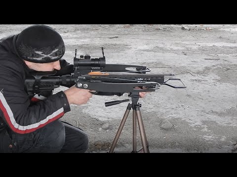 Самодельный арбалет с обратными плечами. Пытаюсь стрелять на дальнюю дистанцию.