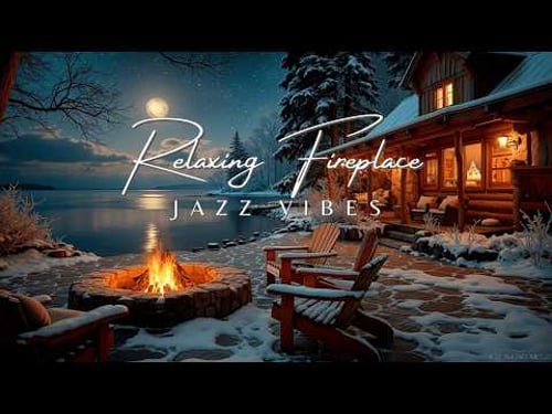 Winter Jazz Vibes | Cozy Cabin Ambience ~ Relaxing Fireplace Snowfall Jazz Music