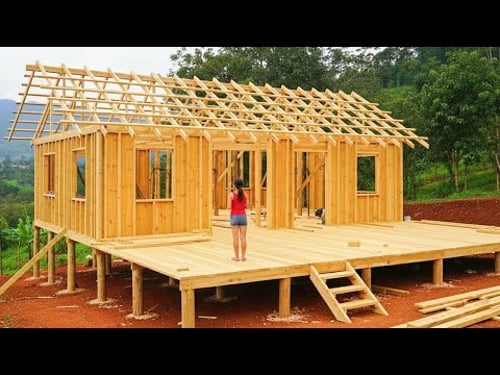 Young Woman Built Her Dream Wooden House in the Forest with Her Own Hands | by @HoangThuHoai2003