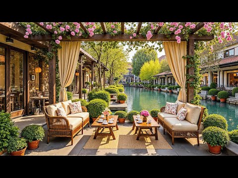 Calming Morning Jazz Music at Cozy Spring Coffee Shop Corner with Forest Sounds for Positive Mood