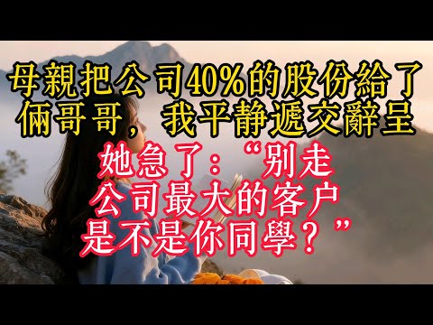 母親把公司40%的股份給了兩個哥哥,我平靜地遞交辭呈。她急了:“別走,公司最大的客戶,是不是你同學?