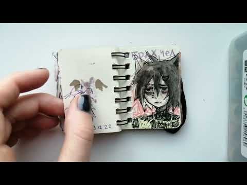 обзор на мини микро скетчбук с алика с крывсой на обложке и кошкомальчиками внутри