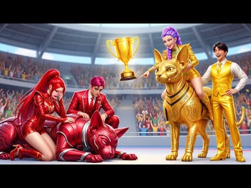 Golden Family VS Ruby Family: RUMI Gets Magic Sphynx Cat Racing Championship - KPOP Demon Hunters