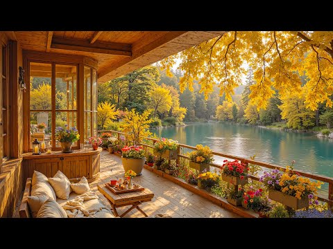cozy balcony in the autumn forest 🍂 | Gentle Piano & Water Sounds for Concentration