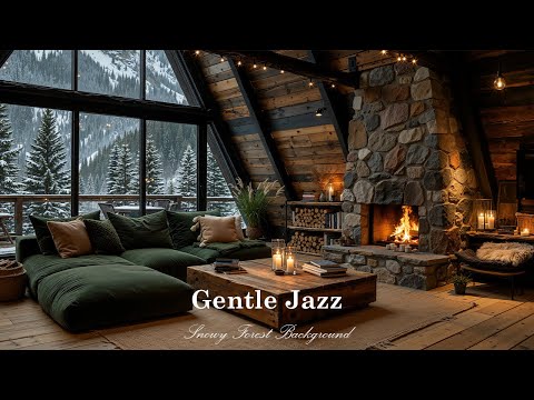 Gentle Jazz with Snowy Forest Background | Cozy Indoor Ambience & Slow Jazz for Deep Calm, Relaxing