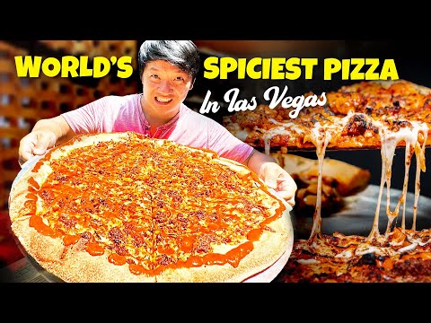 Trying "World's HOTTEST Pizza" & MOUNTAIN Size 15 POUND Burrito WRAPPED in Bacon in Las Vegas