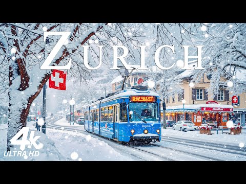 Winter Wondeland in Zurich 4K ❄️ Snowy Streets, Lakeside Views & Peaceful Alpine Atmosphere