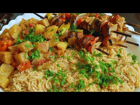 طريقة شيش طاووق بالتتبيلة الرهيبة بالفرن و طريقة الارز المبهر🤤 اكلات الدجاج والارز؛سوري شامي منزلي.