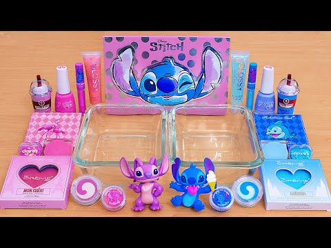 Pink vs Blue - Angel vs Stitch - Mixing Makeup Eyeshadow Into Slime ASMR