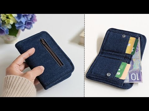 DIY Small Bifold Denim Wallet With Zippered Pocket | Old Jeans Idea | Upcycled Craft