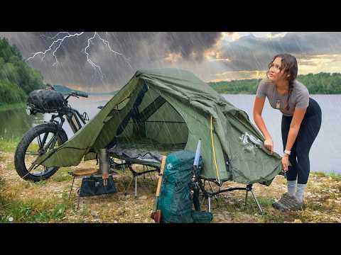 Extreme Camping During a Thunderstorm and Heavy Rain in a Small Tent ⛈️ ⛺