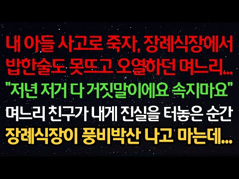 실화사연-내 아들 사고로 죽자 장례식장서 밥한술도 못뜨고 오열하던 며느리 "쟤 저거 다 거짓말이에요 속지마요" 며느리 친구가 내게 진실을 터놓은 순간 장례식장이 풍비박산나고 마는데