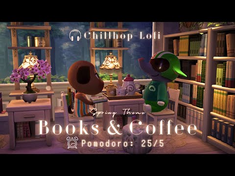 โฐ๏ธPomodoro 25/5 โข Lofi Beats - Chillhop ๐ง Rain + Fire crackleโช๏ธBooks & Coffee (spring theme) ๐ง๏ธ