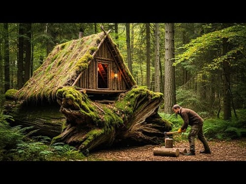 The Cozy Hut Above the Ground β Built on Fallen Trees Alone