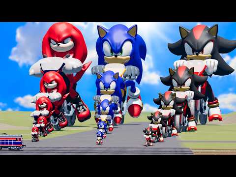 Big & Small: Sonic on a motorcycle vs Shadow on a motorcycle vs Knuckles on a motorcycle vs Trains