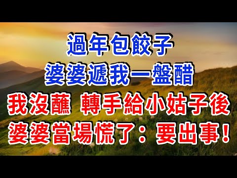 過年包餃子,婆婆遞我一盤醋,我沒蘸 轉手給小姑子後,婆婆當場慌了:“要出事!”#雅婷講故事#為人處世#生活經驗#情感故事#晚年哲理#說故事#完結文#出軌