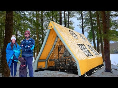 Winter Camping In Inflatable A-Frame Cabin