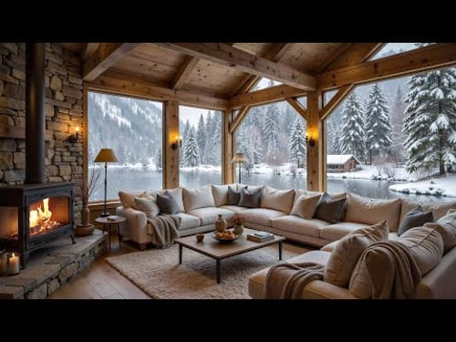 Quiet Winter at Cozy Cabin Ambience with Soft Piano Music, Warm Fireplace & Gentle Snowy 🔥❄️