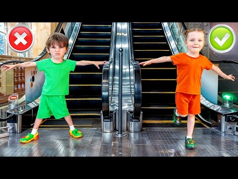 πΆββοΈ Alex and Dasha Learn Escalator Safety Rules with Dad π | Fun Day at the Mall!