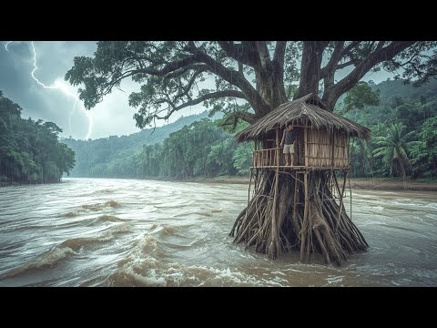 90 Day Challenge: Building A Treehouse To Survive Safely From Ground Hazards Using Primitive Tools