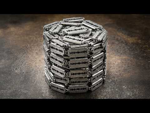 Turning 150 Razor Blades into a Damascus Steel Knife | Canister Damascus Forging