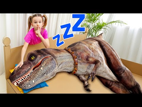 Baby Dinosaurs & Giant T-Rex Morning Routine with Stephi: Feeding & Caring