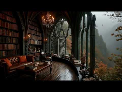You're Study Alone at Ancient Library Room | Fall Ambience & Melancholy Piano | Read, Write