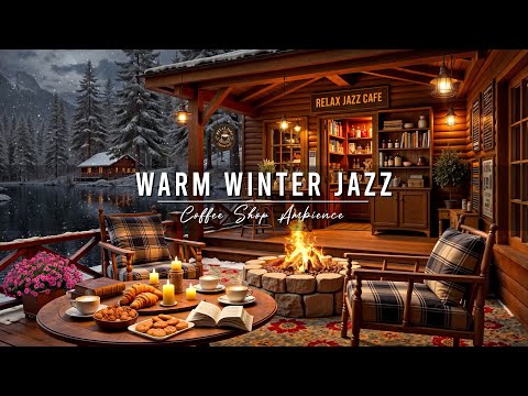 Cozy Winter Porch Ambience by the Lake β Warm Jazz Music & Crackling Fireplace for Relaxing, Work