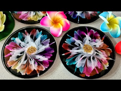 #1371 WOOHOO! Incredible Rainbow 3D Flower Resin Coasters