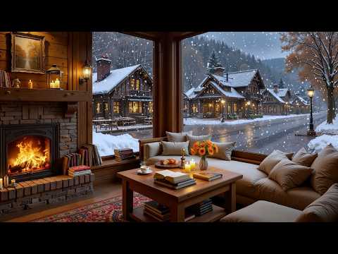 Peaceful Winter Coffee Shop ❄️ Warm Jazz Piano & Crackling Fireplace Sounds for Study & Work