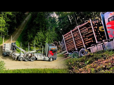 Reversing a trailer and picking up a load of timber