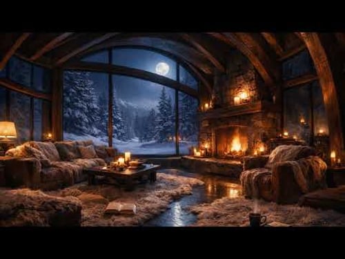 Snowy Winter Fireplace Lounge | Cozy Luxury Night Ambience 4 hours | Velvet Owl Studio