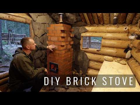 DIY the Smallest BRICK STOVE in my Bushcraft FOREST HUT - Baked Chicken - Coffee with OutIn Nano