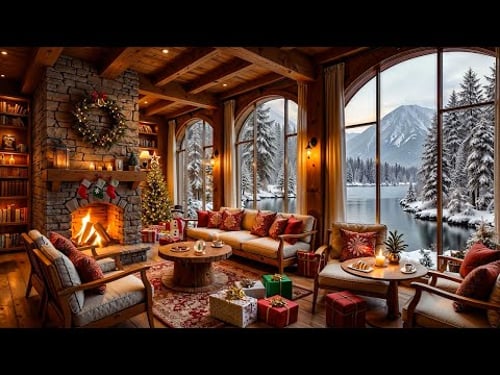 Cozy Christmas Cabin Ambience 🔥🎄 Instrumental Christmas Jazz & Fireplace Crackle for Winter Holidays