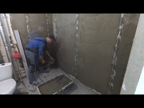 Bathroom plaster from A to Z. All stages. Angle 90 degrees.