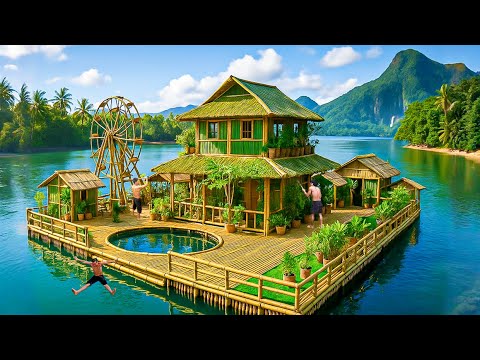 365 Days Building a Massive Floating Bamboo House with a Pool on the River Using Primitive Tools