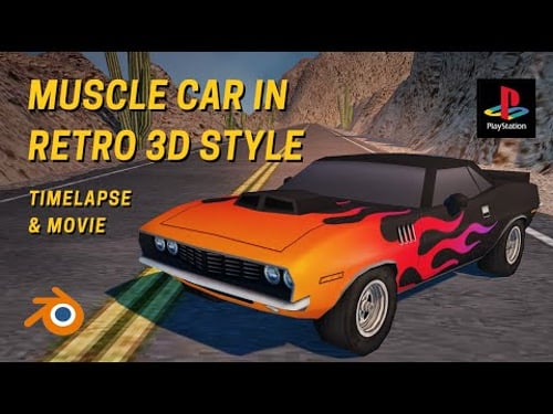 Muscle car in Blender - Retro 3D style (PS1 game inspired)