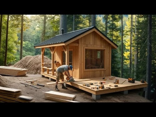 Building a Wooden Workshop Alone in the Wilderness
