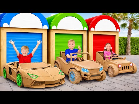 Car Adventures for Kids 🚗 | Cardboard Cars, Taxi & Tow Truck