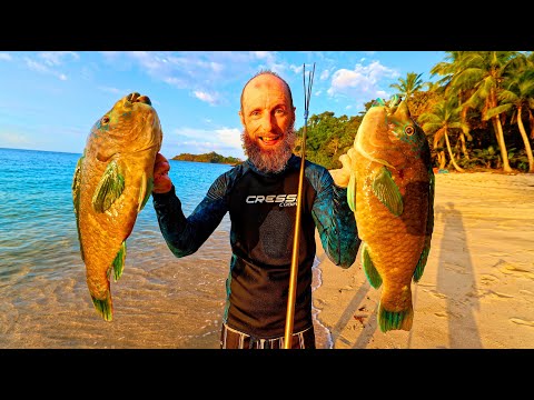 9-Days Stranded - Building Bamboo Raft, Survival Spearfishing, Primitive Fire Cook Massive Fish