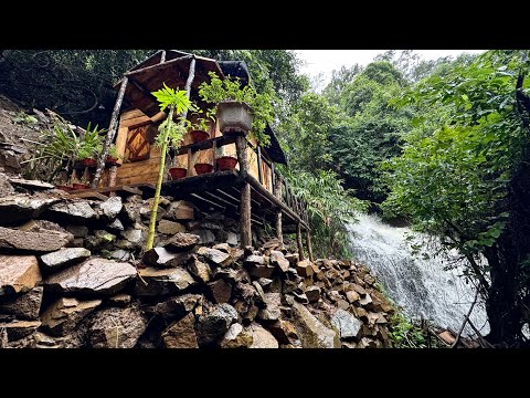 Young Man Built House And Grows Vegetables On Top Of A Beautiful Waterfall