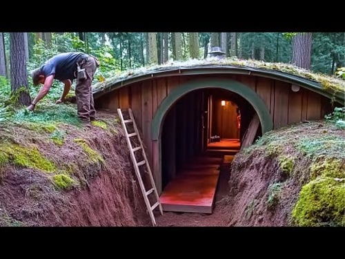 Man Builds Undergound Cabin with STONES and LOGS | by @lesnoy