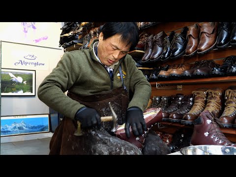 The amazing process of making handmade hiking boots with 55 years of experience.