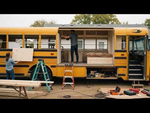 Couple Turns an Old School Bus into a STUNNING MOBILE HOME | Start to Finish by @lifeanywhere