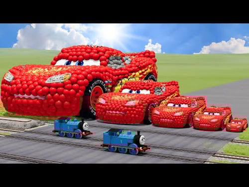 Big & Small Lightning Mcqueen Made Of Balls vs Trains Thomas | BeamNG.Drive