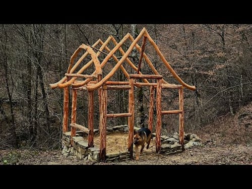 Creating a wooden Bushcraft House. Skills in the Wild Forest